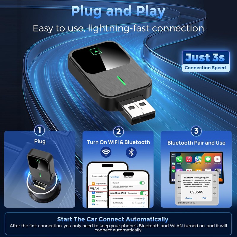 Wireless CarPlay & Android Auto Adapter 2-in-1, Convert Wired to Wireless, Pl... gallery