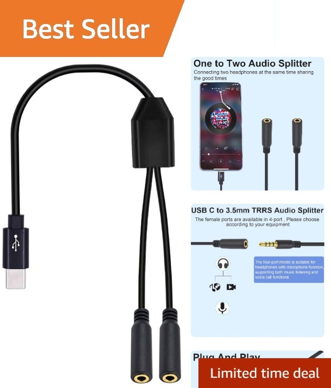 USB C to 3.5mm Dual Headphone Adapter - High Fidelity Audio Splitter 30cm