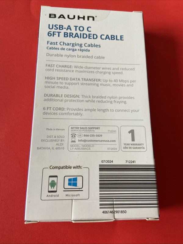 NEW! Bauhn USB A-C 6 FT. Braided Cable gallery