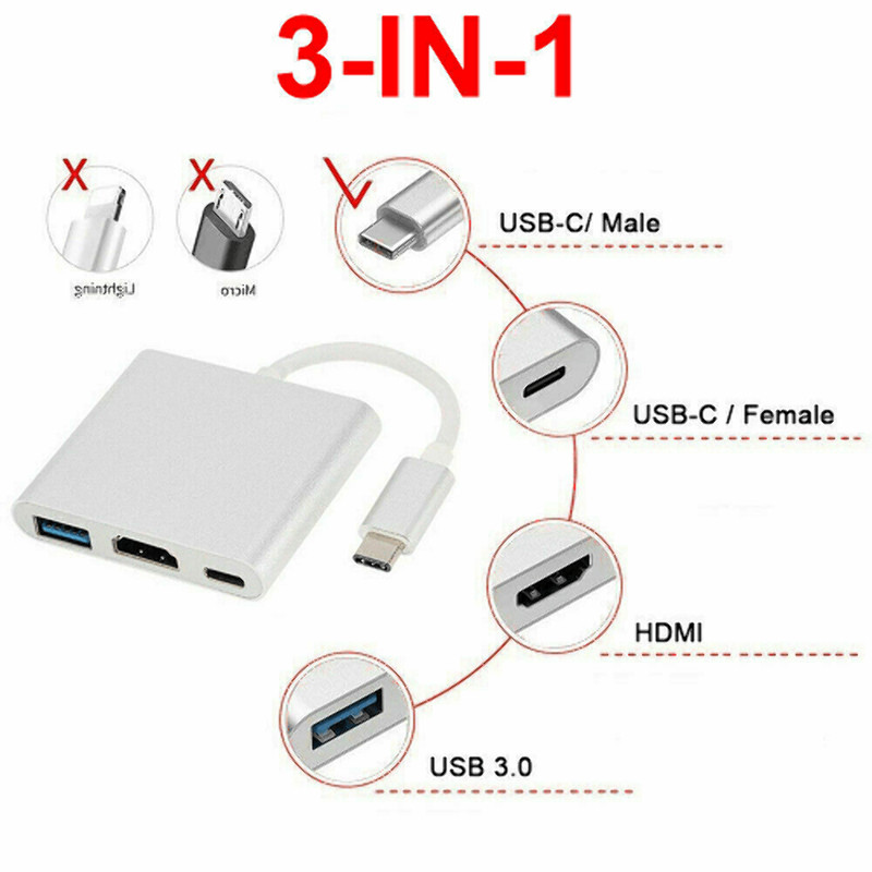 Type C USB 3.1 to USB-C 4K HDMI USB 3.0 Adapter Cable 3 in 1 Hub For Macbook Pro gallery