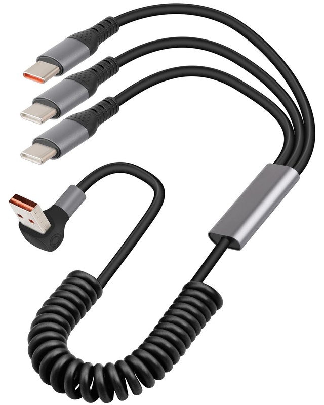 90 Degree USB A to USB Splitter Charging Cable,3 in 1 Coiled USB A to USB Fas…
