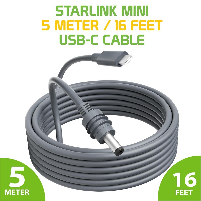 Cellet 5-Meter / 16-Feet USB-C to DC Power Cable Compatible with Starlink mini