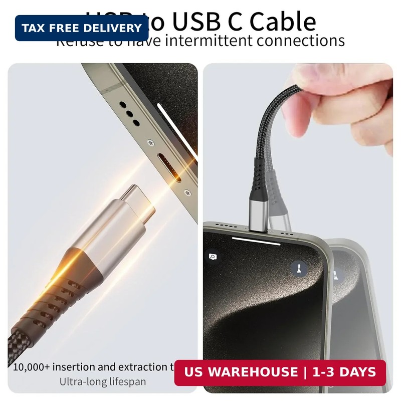 6 inch Short USB C Cable, 3 Pack 0.5ft USB to USB C Cable, 6inch iPhone Charger gallery