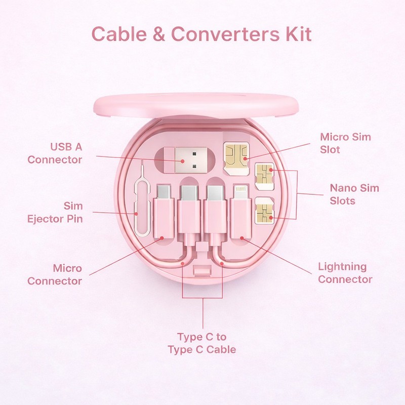 All-in-One 60W Fast Charging Data Cable Kit USB A/C to iOS Micro Type-C Pink gallery