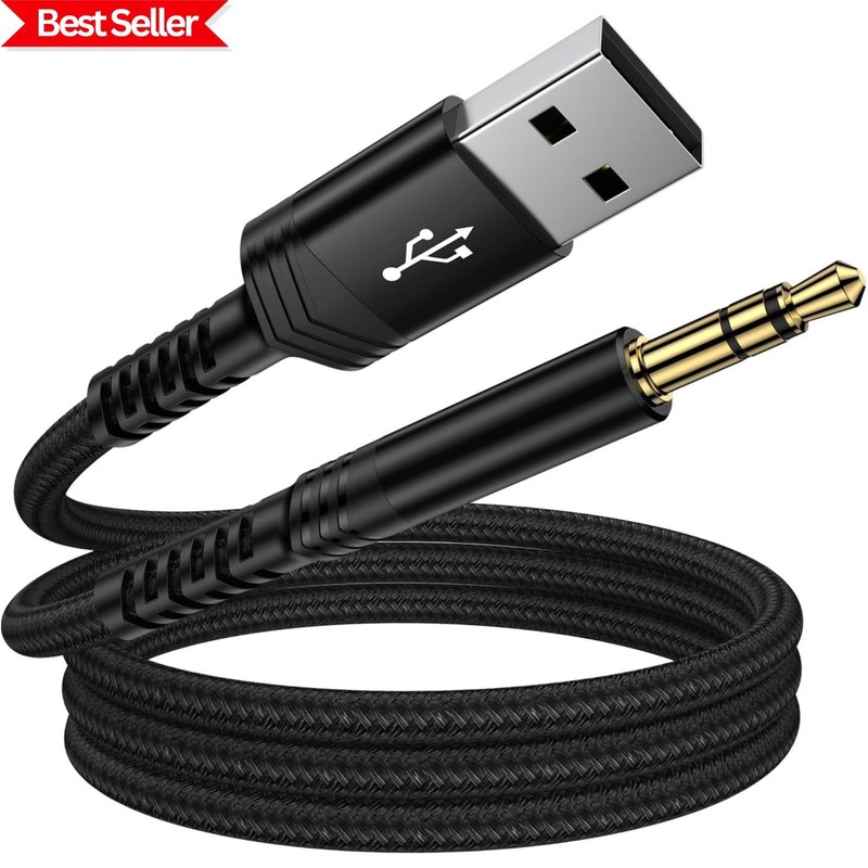 USB A to 3.5mm AUX Audio Cable Braided 3FT USB Male to AUX Male Jack Adapter TRS