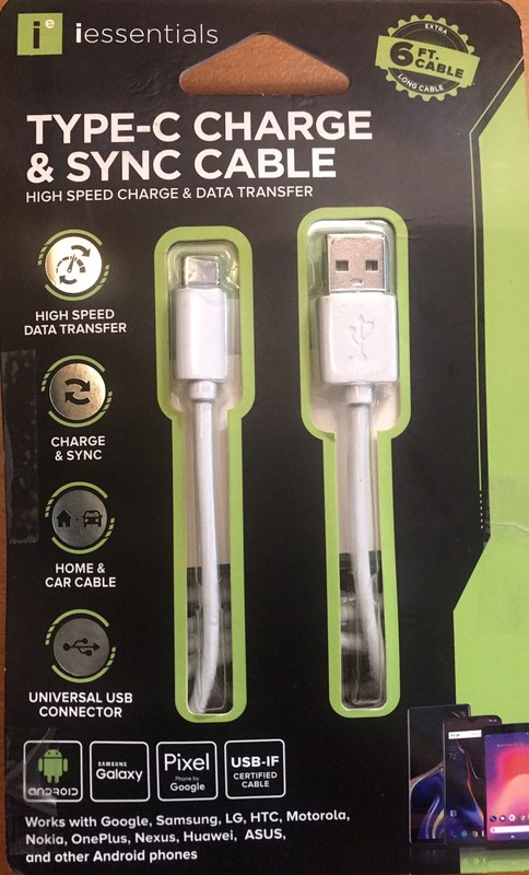 iessentials USB Type-C Phone Charge & Sync 6′ Cable High Speed & Data Transfer