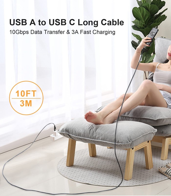 USB A to USB C Cable 10FT, USB 3.1/3.2 10Gbps Data Transfer and 60W 3A Fast C... gallery