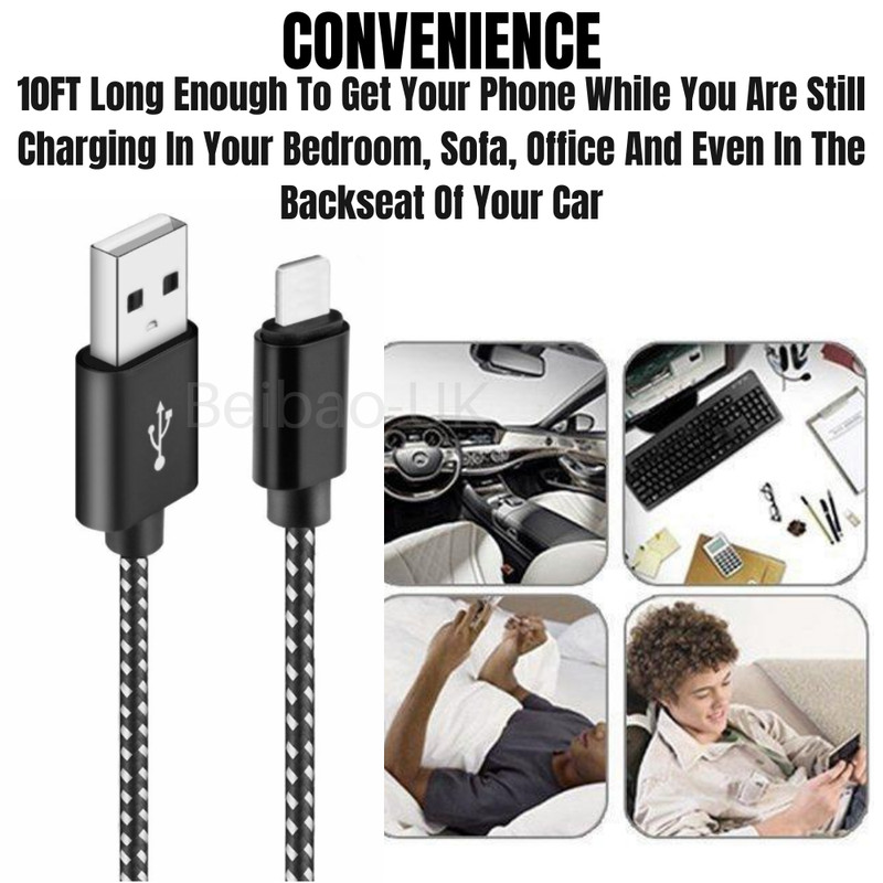 6Pack 10Ft USB Charger Cable Heavy Duty For iPhone 14 12 11 XR XS 8 7 6 Cord Lot gallery