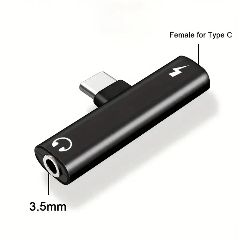 2-in-1 USB-C to 3.5mm Audio & Charging Adapter - Type-C Fast Charge Flat Design gallery
