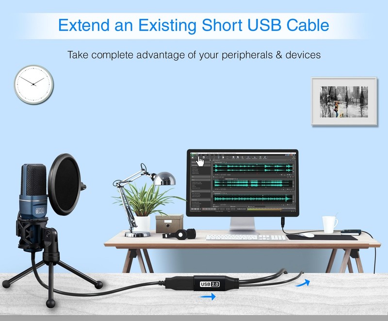 USB Extension Cable (100FT, Long Active USB2.0 Extender, Male to Female Repea... gallery