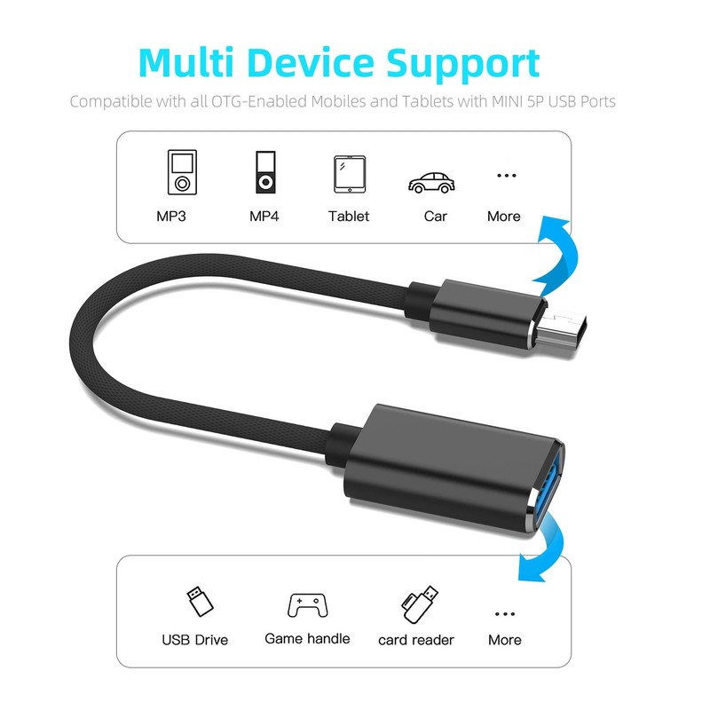 Mini USB OTG Cable USB A Female to Mini USB B 5 Pin Male Camera Adapter Black gallery