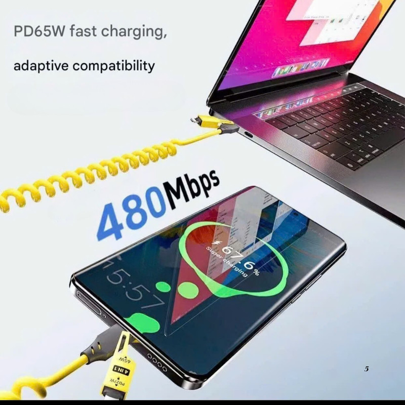 USB C Multi Fast Charging Cable PD 60W Spring cord 4-in-1