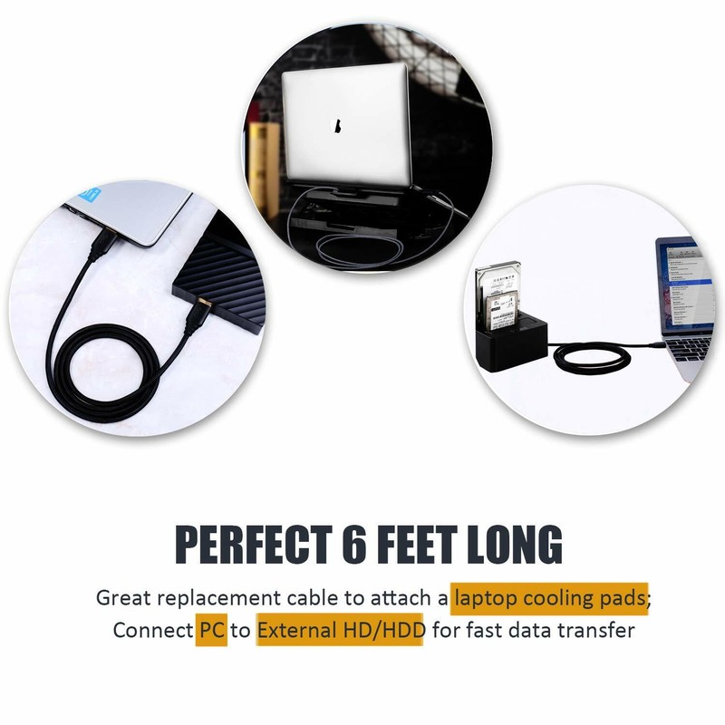 2-Pack USB 3.0 Cable Male To Male, Braided 6 Ft Type A Double End Cord Black gallery