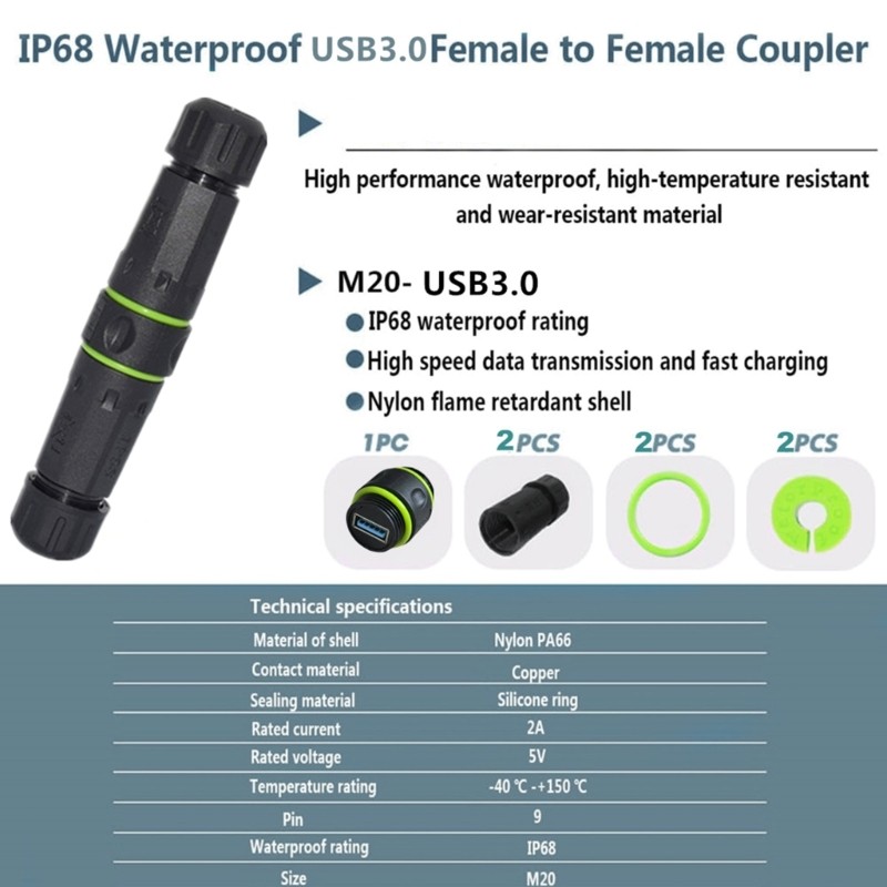 5Gpbs USB3.0 Pass Through Coupler Female to Female Waterproof USB3.0 Panel Mount gallery