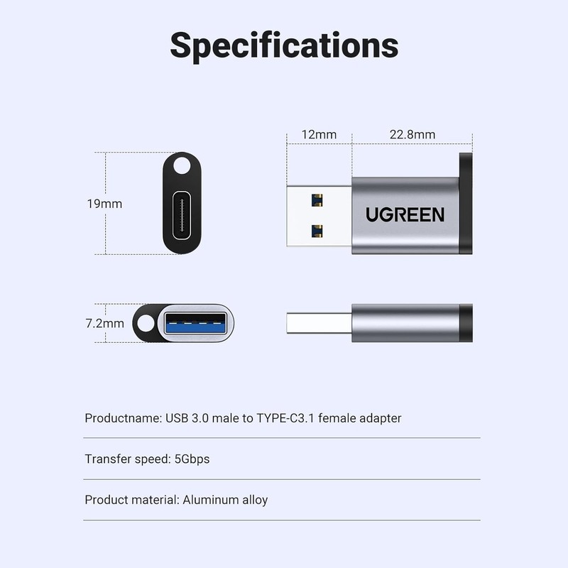 UGREEN 10Gbps USB C Female to USB Male Adapter Type C to USB A Charger Cable Con gallery