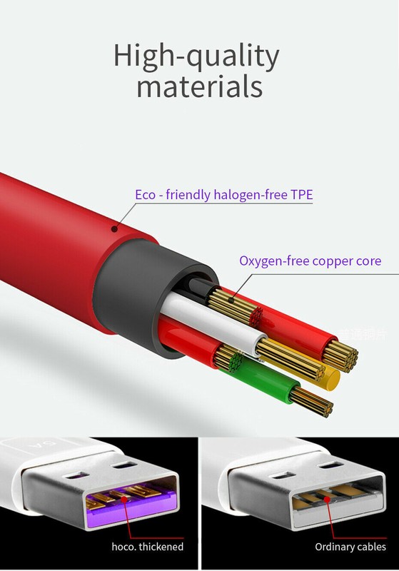 HOCO 5A Charging Cable USB Type-C Fast Charger Data Transfer Sync Huawei p30 Pro gallery
