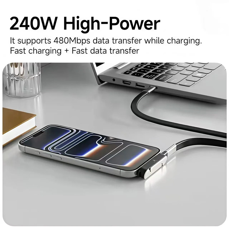 240W 2-In-1 USB C to Type C Fast Charging Foldable Bracket Datacable for Iphone gallery