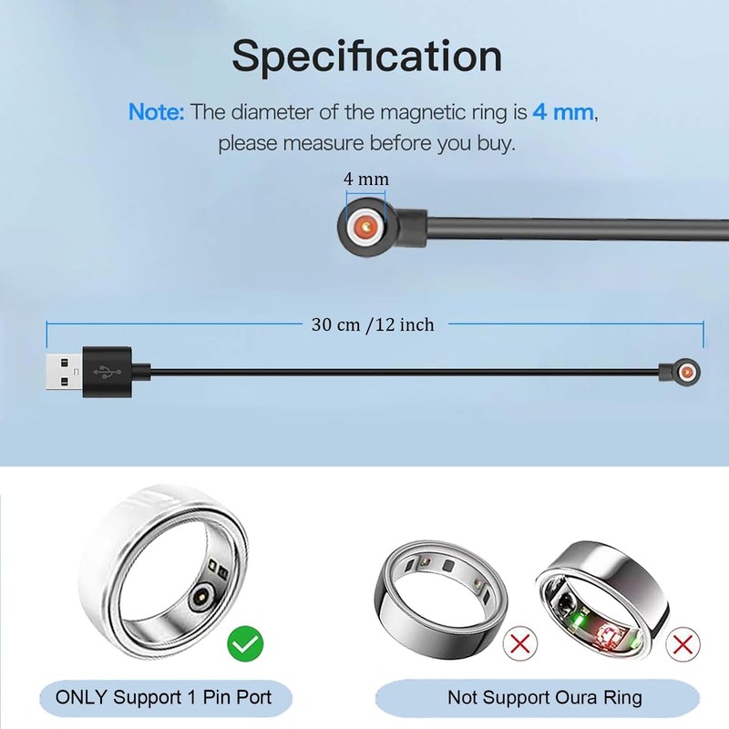 2 Pcs Magnetic Smart Ring Chargers Replacement Charger Cord for 4 mm 4 gallery