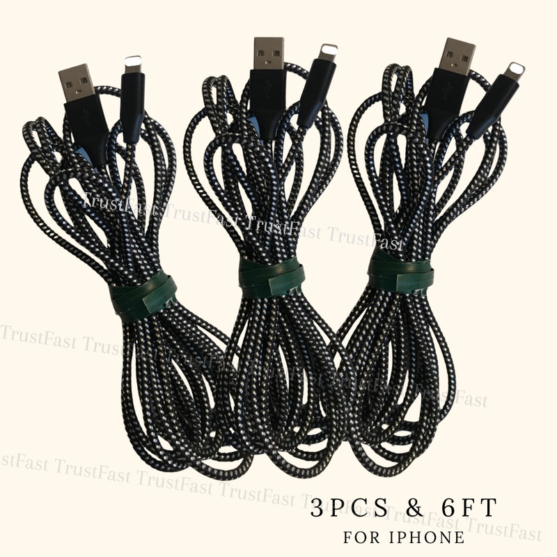 3X Braided USB Cable Fast Charger Cord For iPhone 6 8 11 12 13 14 Pro Max XR SE