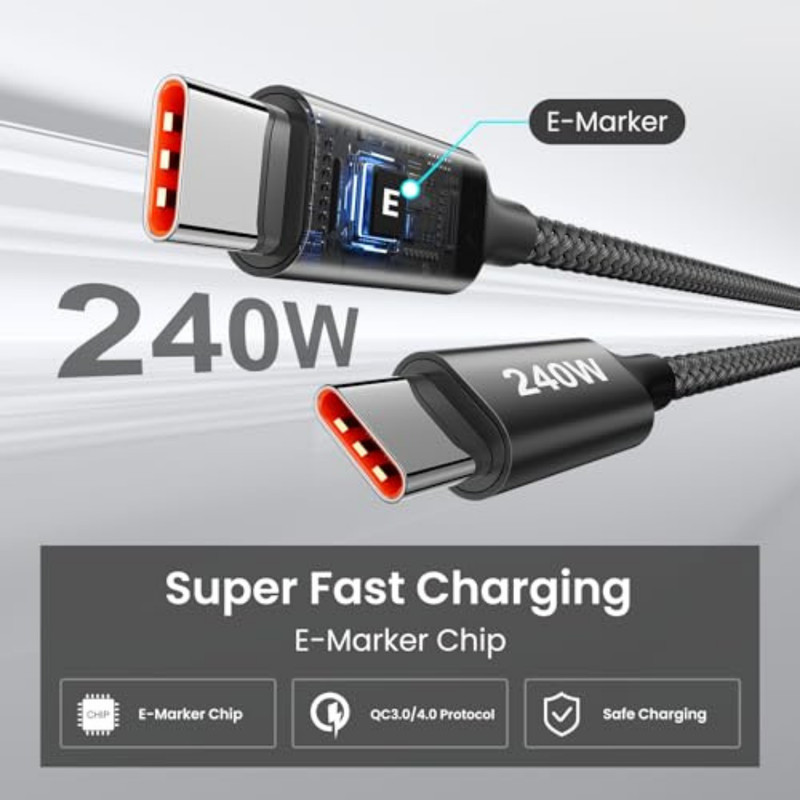 240W USB C to USB C Cable 10Ft 2-Pack Super Fast Charging Type C Charger Cord gallery