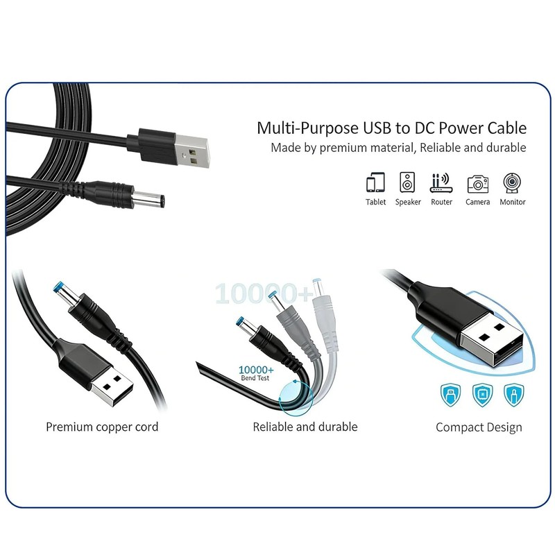 5V Universal DC Power Cable USB to DC Charging Cord 5.5x2.1mm with 13Pcs Adapter gallery