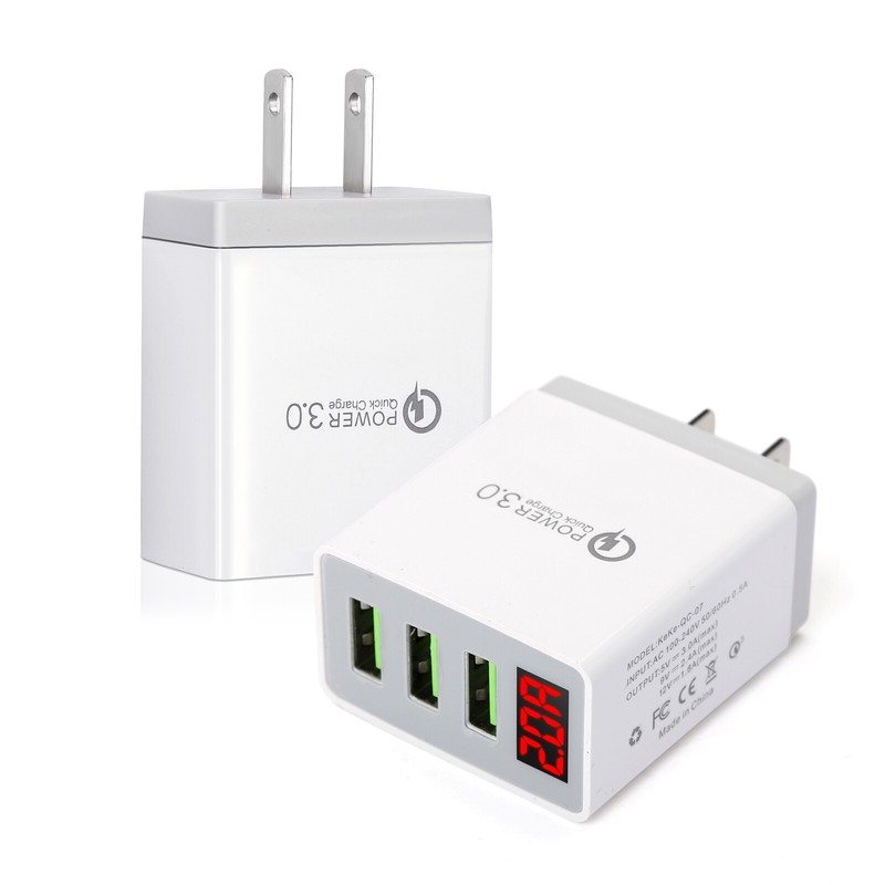 3-Port Fast Quick Charge LED Display QC 3.0 USB Hub Wall Charger Power Adapter