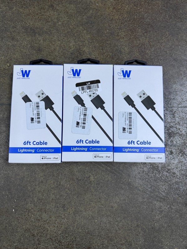 Set of 3 Just Wireless 6ft iPhone connector to USB-A Cable for iPhone/iPad – New