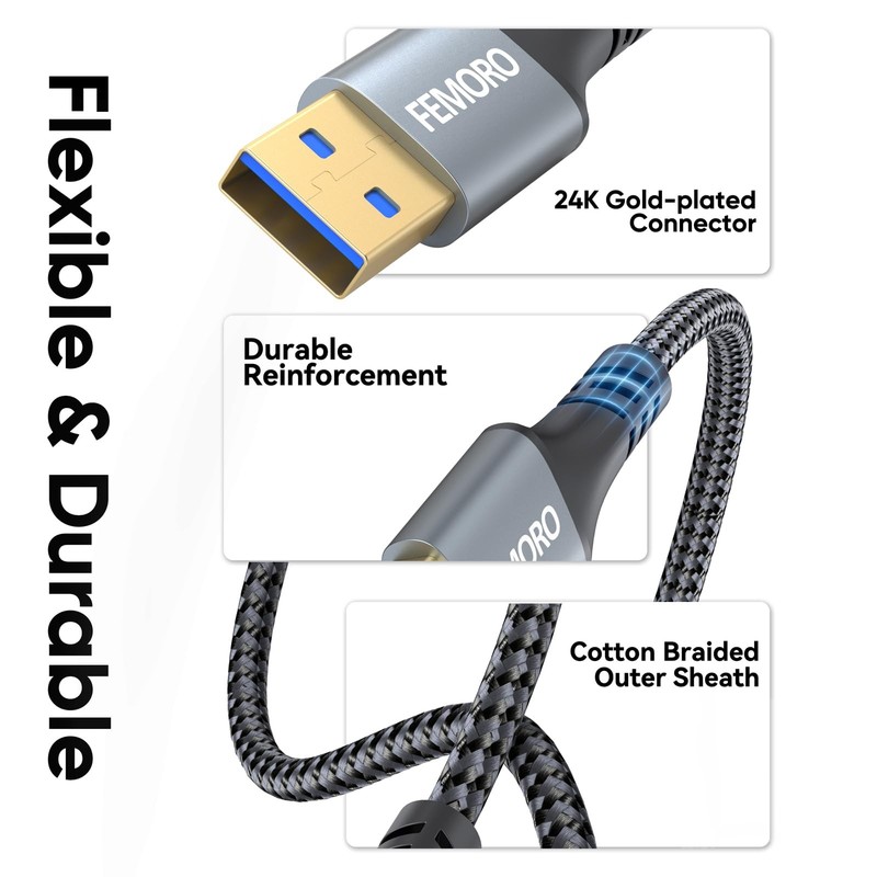 USB A To USB A Cable 3.0 5Gbps Data Transfer Charging Male To Male 3 Ft 2 PCS gallery
