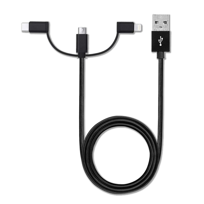 Cable Compatible with LG Tone Flex HBS-XL7 - AllCharge 3-in-1 Cable - Jet Black gallery