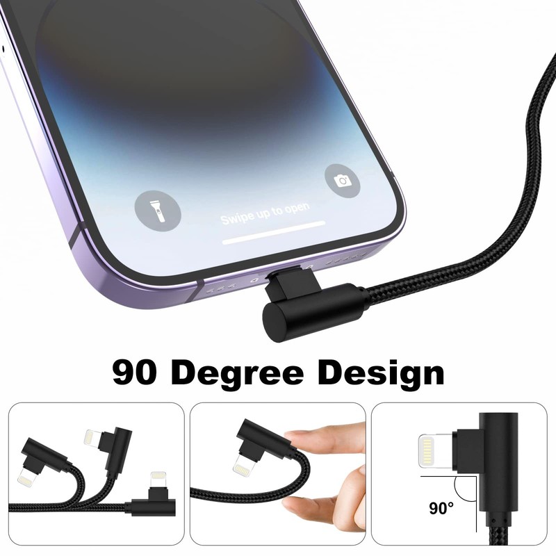 iPhone Charger 1ft 90 Degree 2 Pack MFi Certified Elbow Short Lightning Cable Ri gallery