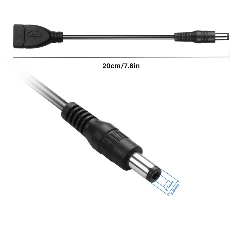 2-Pack DC 5.5x2.1mm Male to USB Female Converter Cable for DC USB Power gallery