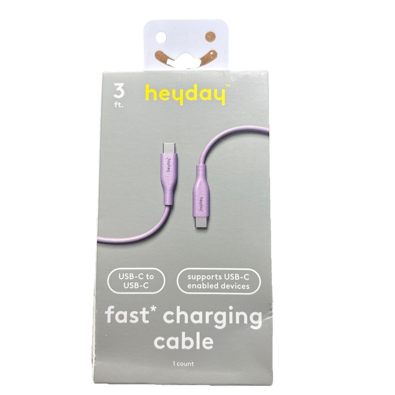 Heyday Lot of 3 USB-C to USB-C Fast Charging Cables 3ft Lavender New gallery