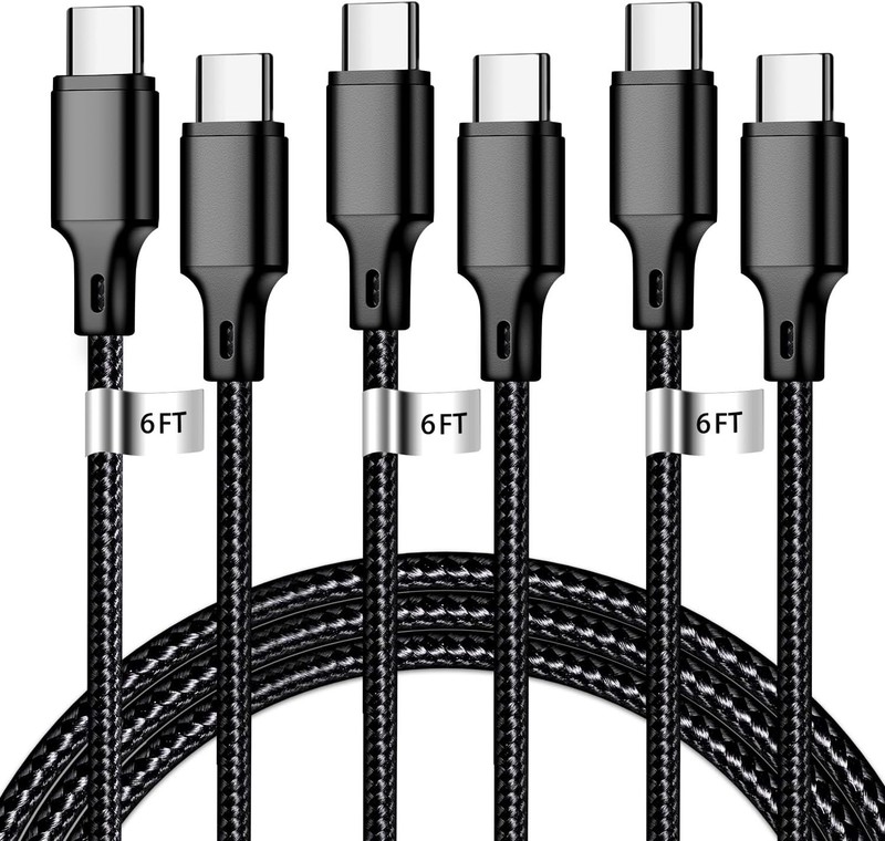 USB C to USB C Charger Cable, 3Pack 6FT Type C Fast Charging Cord Compatible for