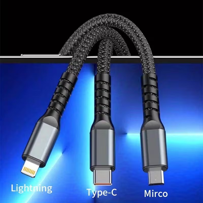 4pk 3-in-1 100W 5A Fast Charging USB To Type-C, Micro,- IP, Fast Universal gallery
