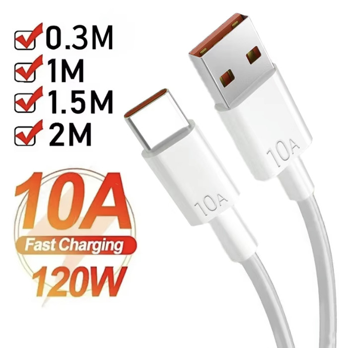 120W USB to Type-C 10A Fast Charging Cable Huawei Xiaomi 2M Cord