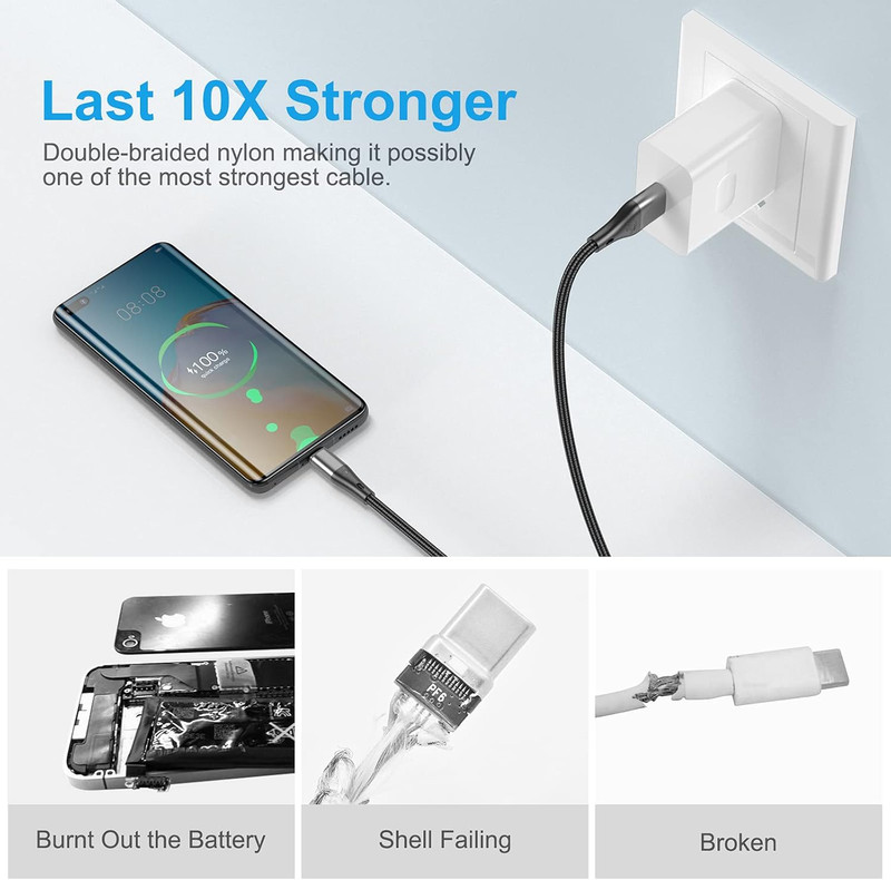 Extra Long 16FT USB Type C Cable Fast Charging,3Pack Premium Nylon Braided 3A Ra gallery