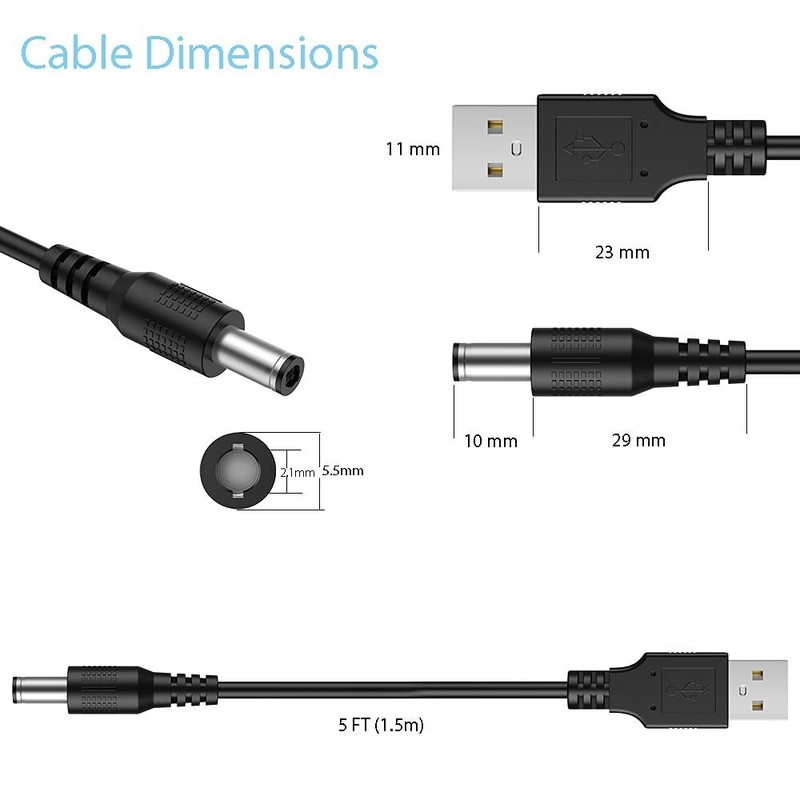 USB to DC 5V Power Cord, Universal DC 5.5x2.1mm Plug Jack Charging Cable with... gallery