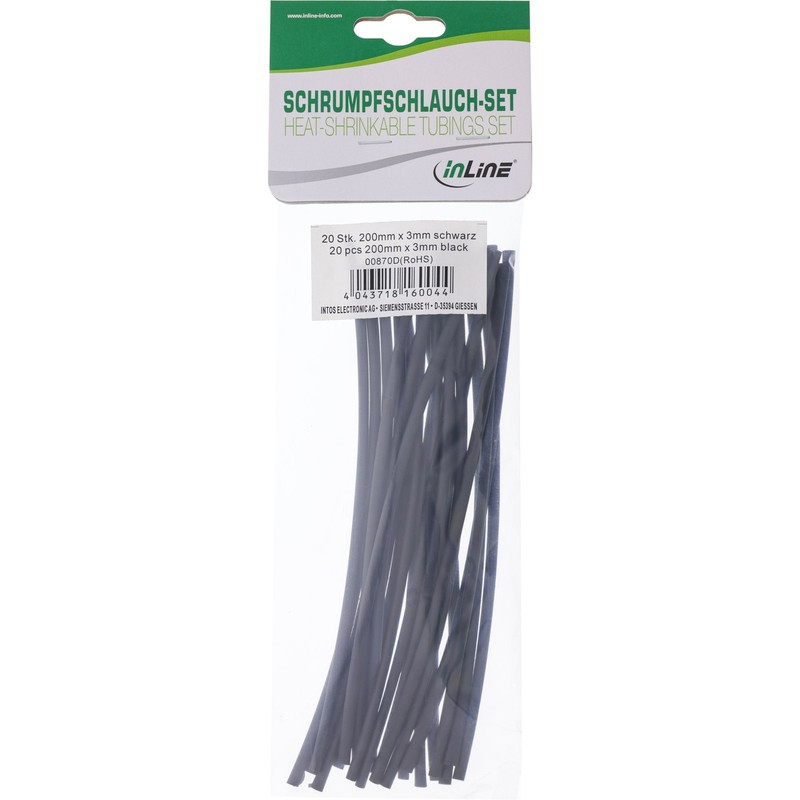 InLine Heat Shrink Sheath 2:1 3mm-1.5mm 200mm Black Pack of 20pcs 00870D gallery