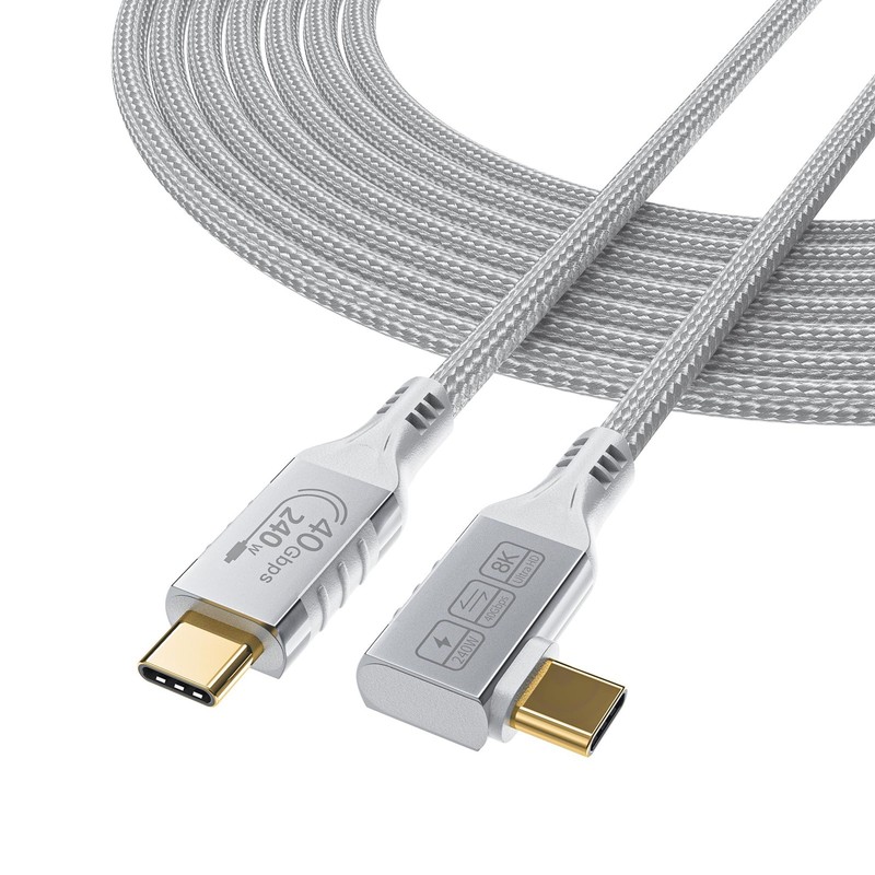 White Thunderbolt 4 Cable Long, Right Angle USB 4 Cable 90 Degree, 240W USB c…