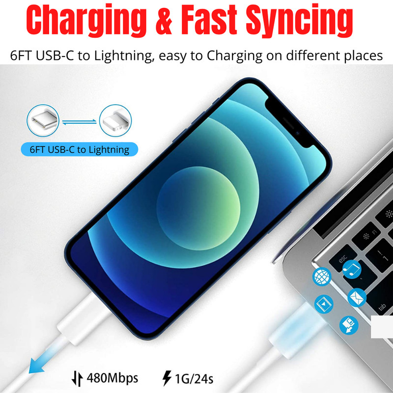 1/3X 20W USB-C to L Cable 3Ft/6Ft PD Fast Charger Lot For iPhone 13 12 11 8 6 XR gallery