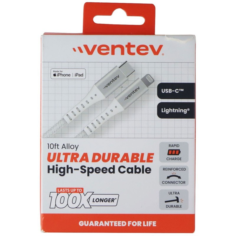 Ventev 10 Foot Alloy USB-C to 8-Pin Ultra Durable Cable - White gallery