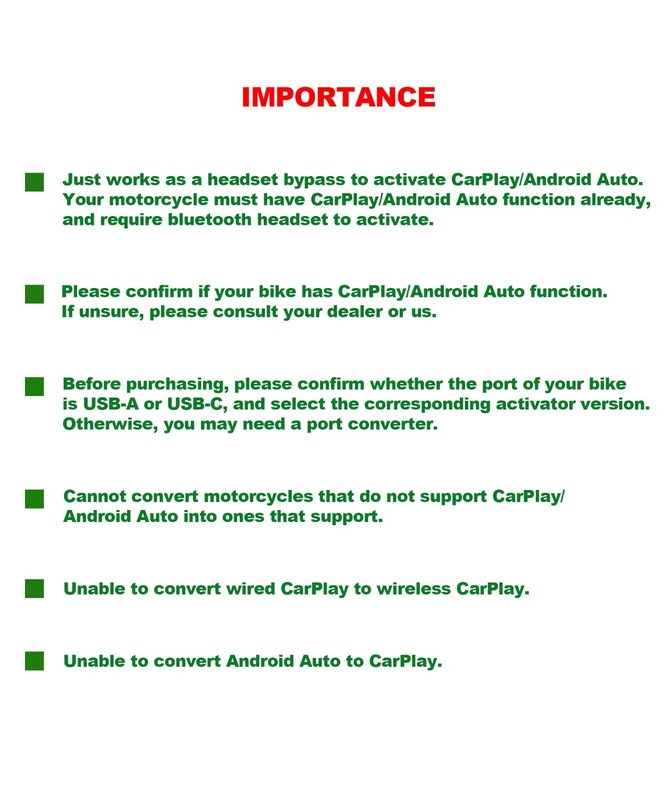 USB-A to C CarPlay Cable for Motorcycle | 1.64Ft, Bypass Bluetooth, 2-in-1 Charg gallery