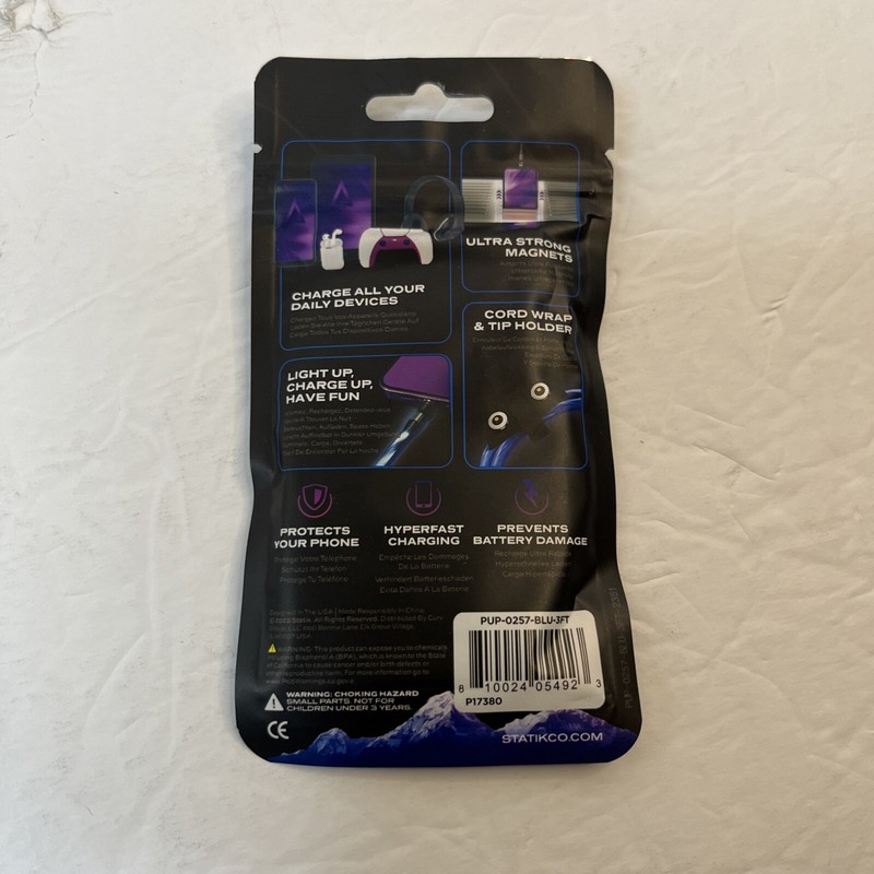 Statik GloBright Light Up Cable 3' Magnetic Connectors 360° Charge Cord Blue NEW gallery