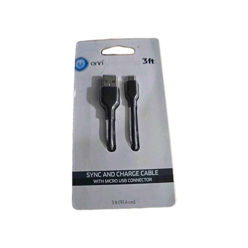 Onn Sync And Charge Cable Micro USB Connector 3 Foot M47D New In Box gallery