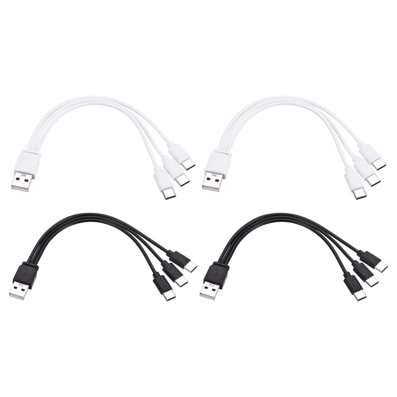 4Pcs Multi Charging Cable, 3 in 1 USB A to USB Type C Splitter 8″, Black White