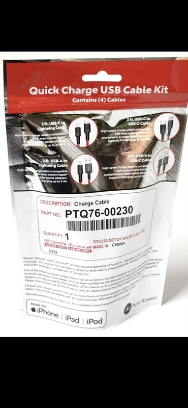 Toyota Quick Charge Kit Apple iPhone iPad iPod Cell Phone 4 Cables ($70 Retail) gallery