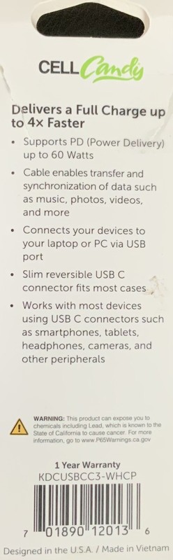 Cell Candy - Charge & Sync Cable - USB-C to USB-C - 3 Ft - White gallery