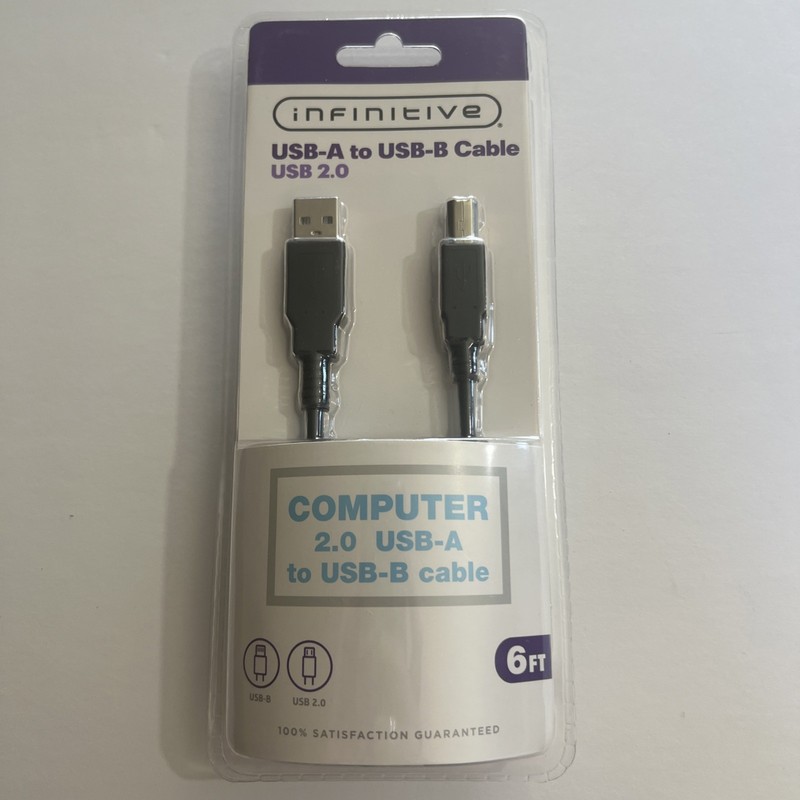NEW Infinitive USB-A To USB-B Cable USB 2.0 6FT Sealed Printer Scanner