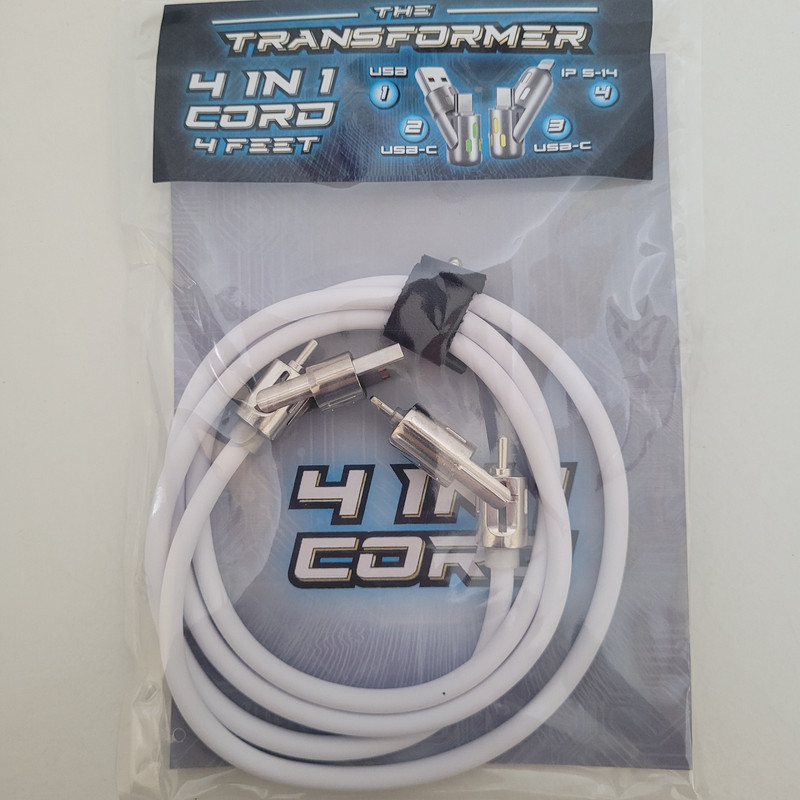 TRANSFORMER 4 IN 1 Charging Cable 4 Foot 65W USB IP 5-14 USB-C iPhone Android gallery