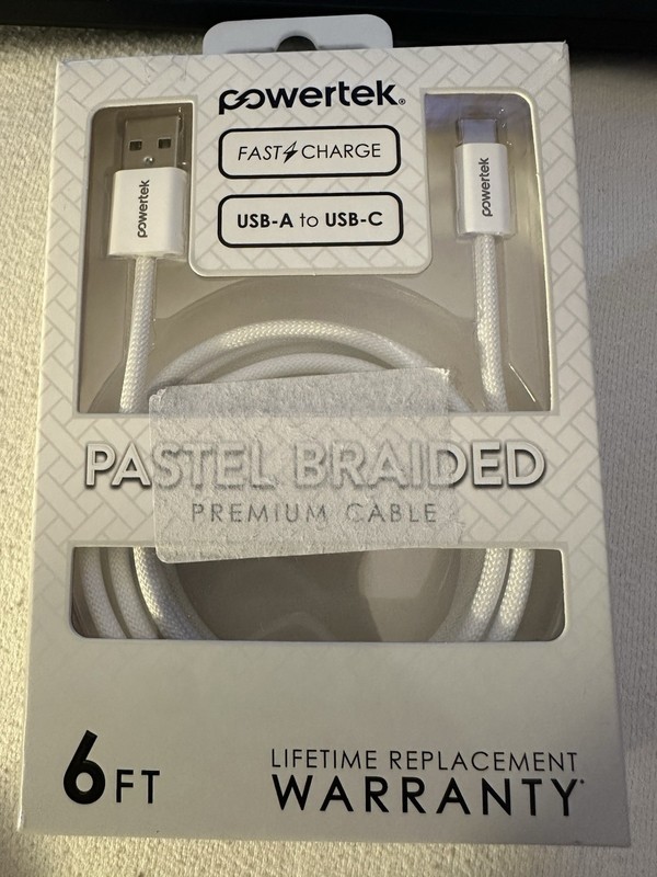 POWERTEK Liquipel Braided USB- to USB-C Cable White 6ft